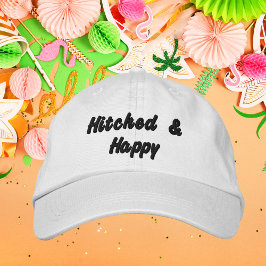 Hitched & Happy for Bride, Bachelorette, Wedding Bestickte Baseballkappe