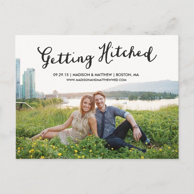 Hitched | Save the Date Postkarte (Vorderseite)