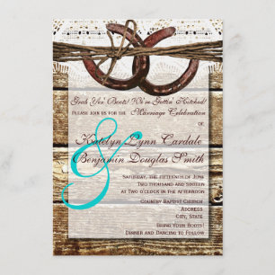 Hitched Wood Horseshoes Wedding Einladungen