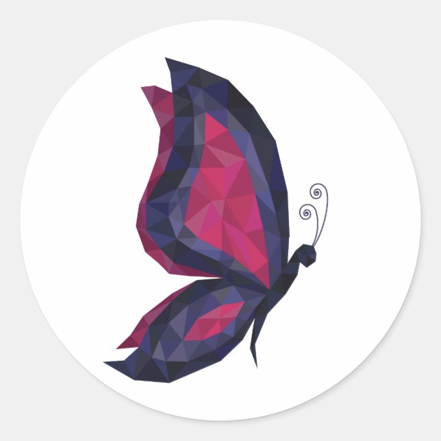 Hitech moderne Low Poly Schmetterling Flügel blau Runder Aufkleber (Vorderseite)