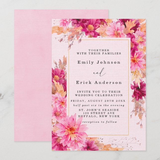 Hitzewallungen Chrysanthemum Floral Wedding Einlad Einladung (Vorne/Hinten)