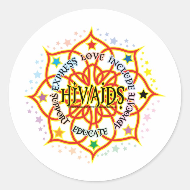 HIV/AIDS-Lotus Runder Aufkleber (Vorderseite)