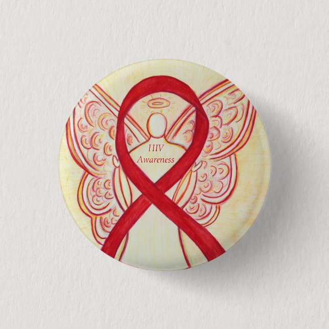 HIV Awareness Ribbon Angel Custom Art Button (Vorderseite)