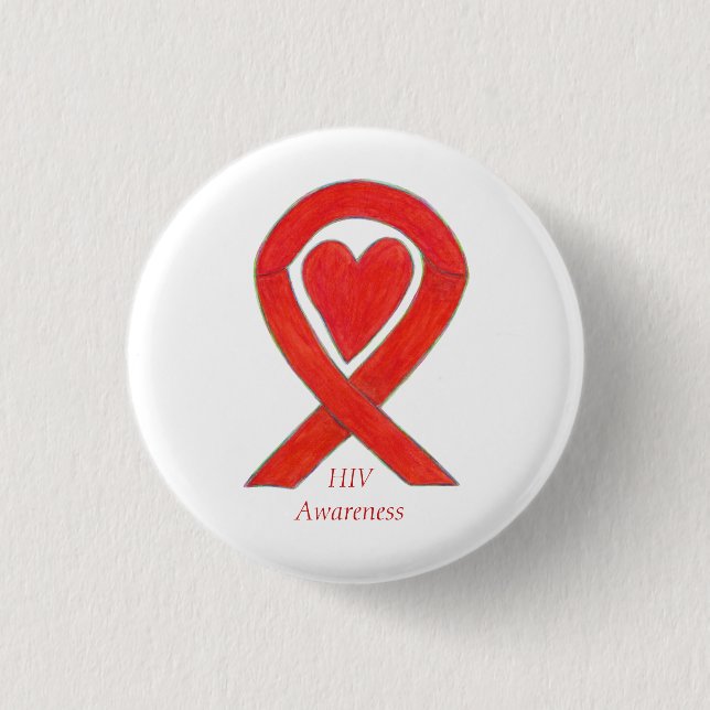 HIV-Bewusstsein Herz Ribbon Custom Art Button (Vorderseite)