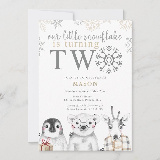 Hiver 2e anniversaire neutre beige Invitation (Devant)