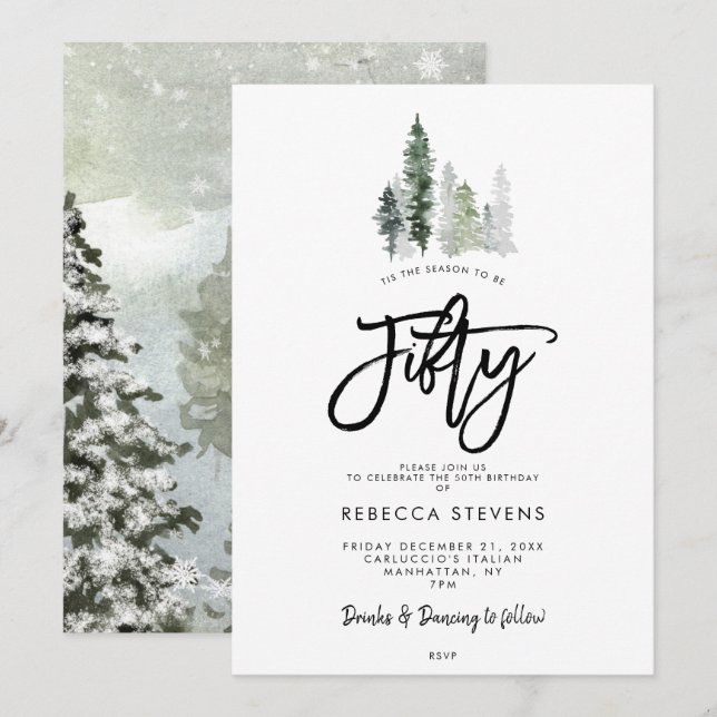 hiver arbres fête 50e anniversaire invitation (Devant / Derrière)