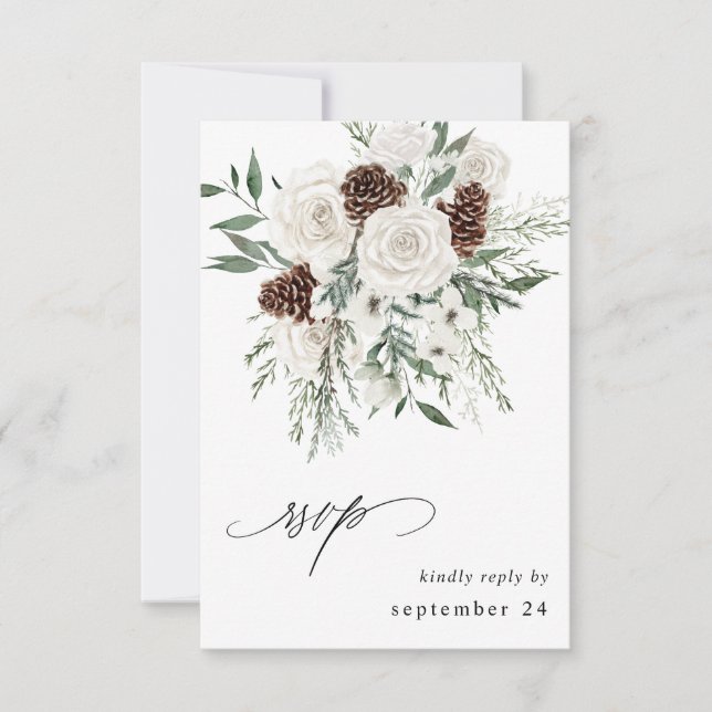 Hiver Blanc Floral & Pine w Repas RSVP 3 (Devant)