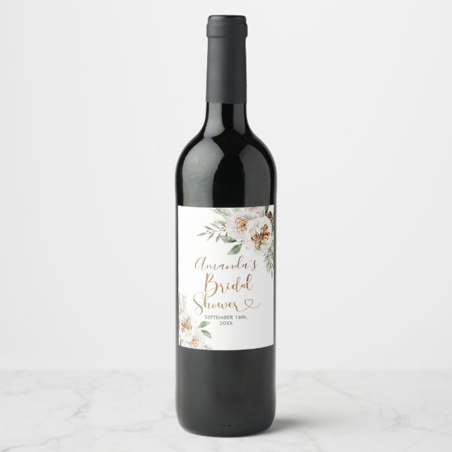 Hiver Blanc Floral Vin de Noël Étiquette bouteille (Devant)