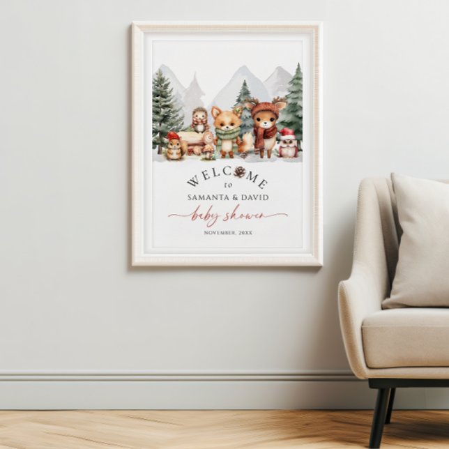 Hiver Bois Animaux Baby shower Affiche de bienvenu (Créateur téléchargé)