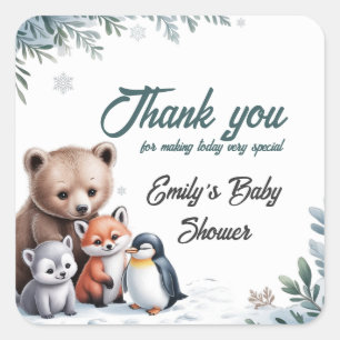 Hiver Bois Animaux Baby shower autocollant