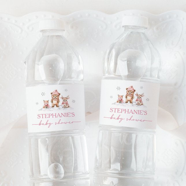 Hiver Bois Animaux Baby shower Étiquette d'eau (Créateur téléchargé)