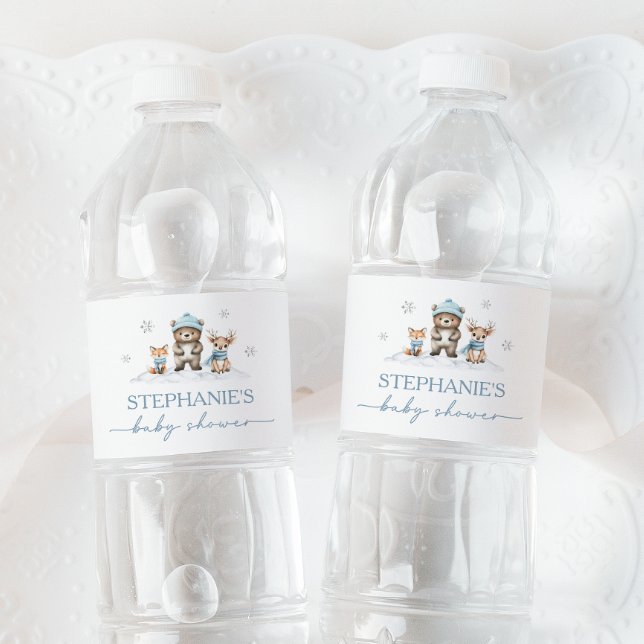 Hiver Bois Animaux Baby shower Étiquette d'eau (Créateur téléchargé)