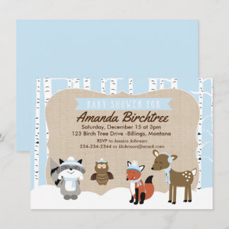 Hiver Bois Animaux Baby shower Invitation | Bleu