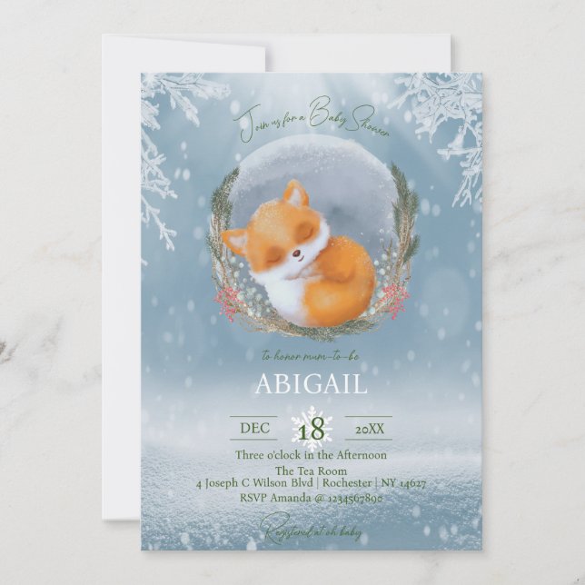 Hiver Bois Animaux Fox Baby shower Invitation (Devant)