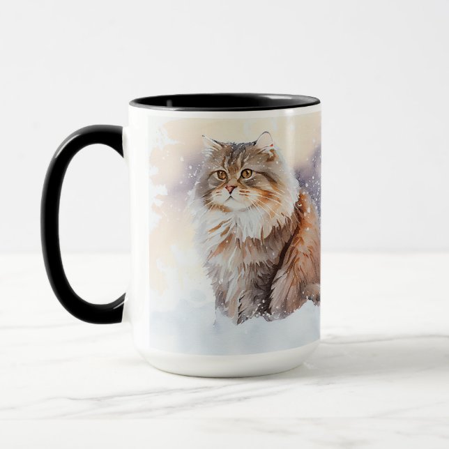 Hiver Brown Et Blanc Maine Coon Tabby Chat Mug (Gauche)