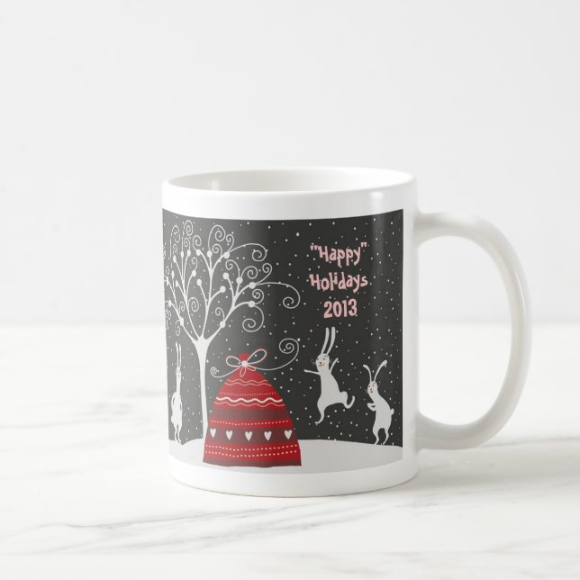 Hiver Bunny Hoppy Vacances Café Mug (Droite)