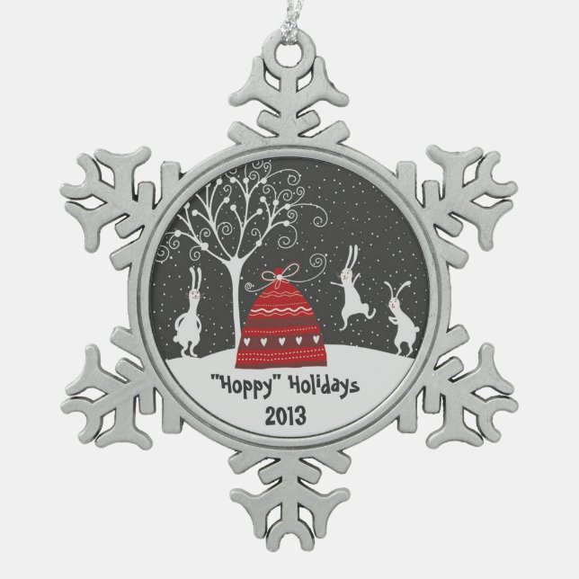 Hiver Bunny Hoppy Vacances Snowflake Ornement (Devant)