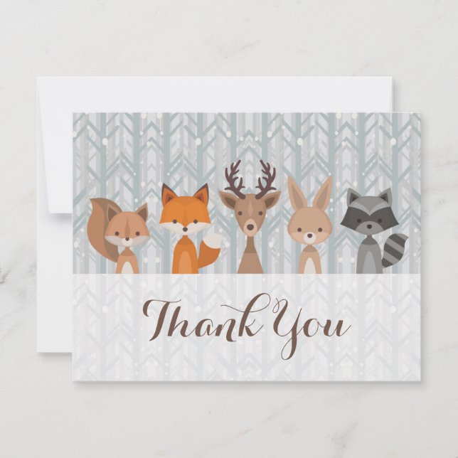 Hiver Carte de remerciements des animaux des bois (Devant)