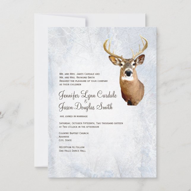Hiver Chasse Camo Neige Cerf Mariage Invitations (Devant)