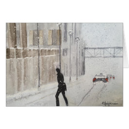 HIVER DANS LA VILLE. AQUARELLE