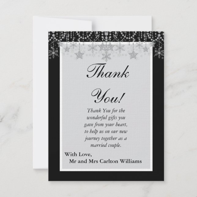 Hiver Diamant Mariage plat Carte de remerciements (Devant)