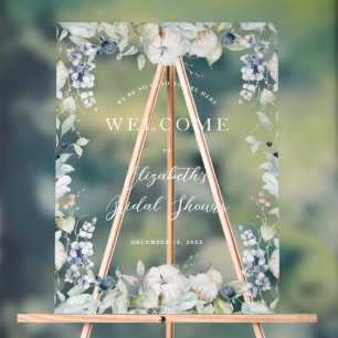 Hiver Dusty Blue Floral Frame Fête des mariées