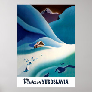 Hiver en Yougoslavie, affiche de voyage vintage