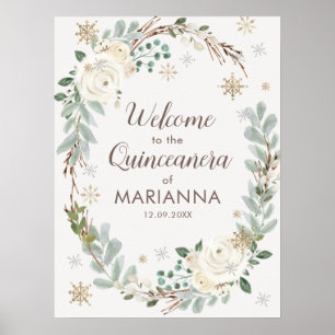 Hiver Floral Quinceanera Affiche de bienvenue