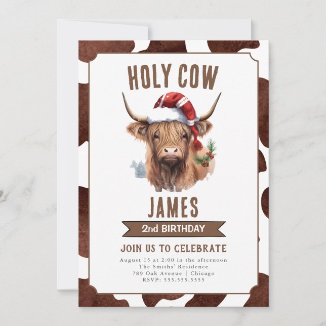 Hiver Highland Cow Invitation à la fête d'annivers (Devant)