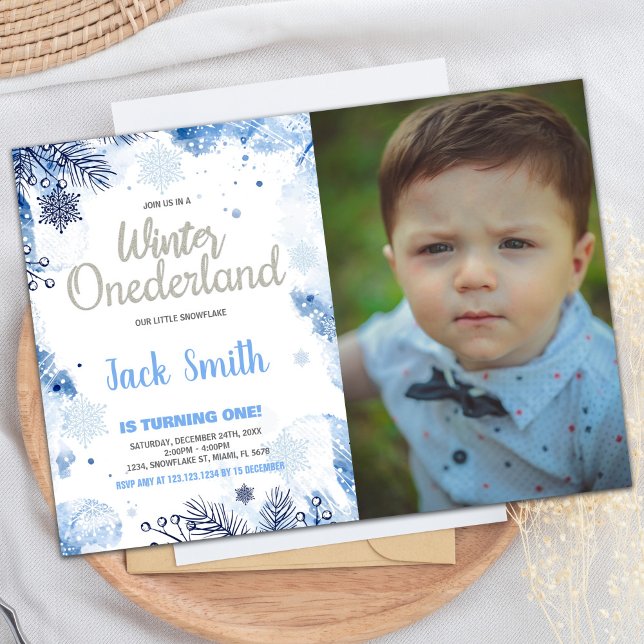 Hiver Invitations ONEderland Parties scintillant d (Winter ONEderland Invitations Silver Glitter Photo)