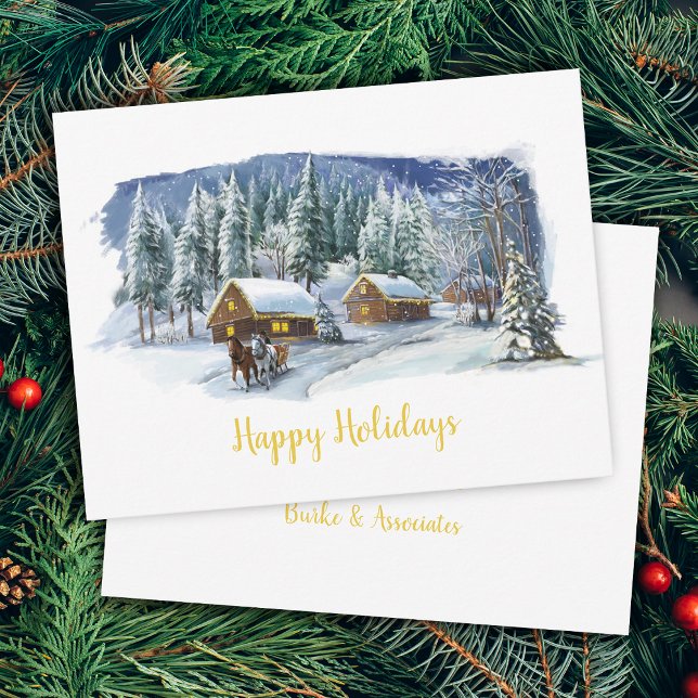 Hiver Joyeux Vacances Affaires Carte de Noël (Winter Happy Holidays Business Christmas Card)