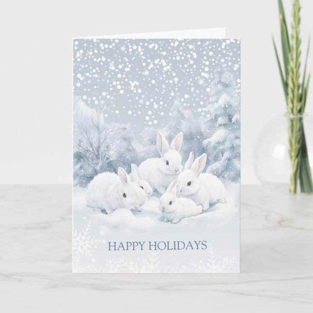 Hiver Lapin Neige Noël Carte de voeux pliée (Devant)