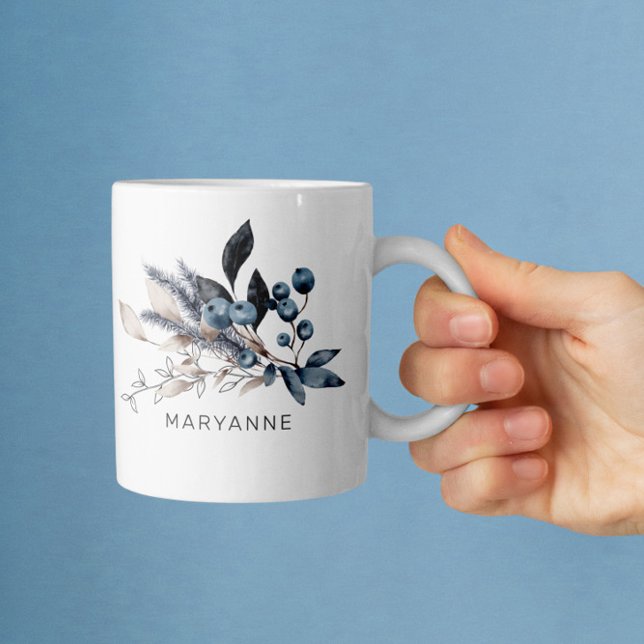 Hiver Magie Florale Monogramme Café Mug (Créateur téléchargé)