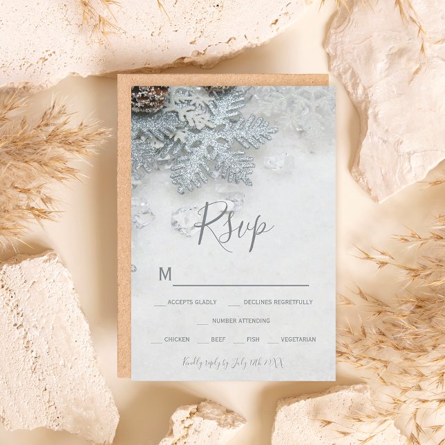Hiver merveilleux argent neige typographie rsvp (Créateur téléchargé)
