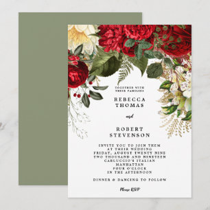 hiver moderne faire-part de mariage rouge fleuri