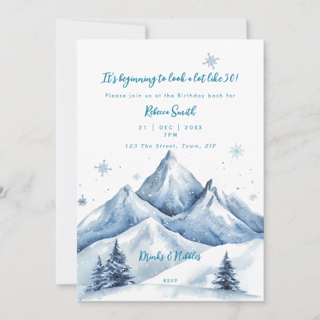 hiver montagnes 50e anniversaire invitation (Devant)