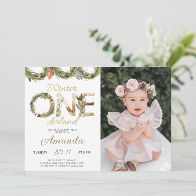 hiver Noël Onederland Anniversaire Invitation (Debout devant)