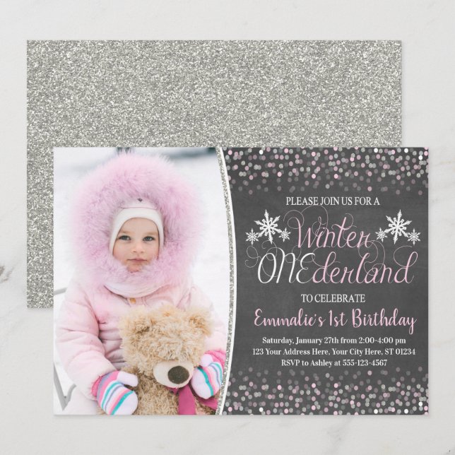 Hiver ONE derland 1er anniversaire Invitation (Devant / Derrière)