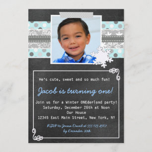 Hiver ONE derland 1er anniversaire invitation Blue