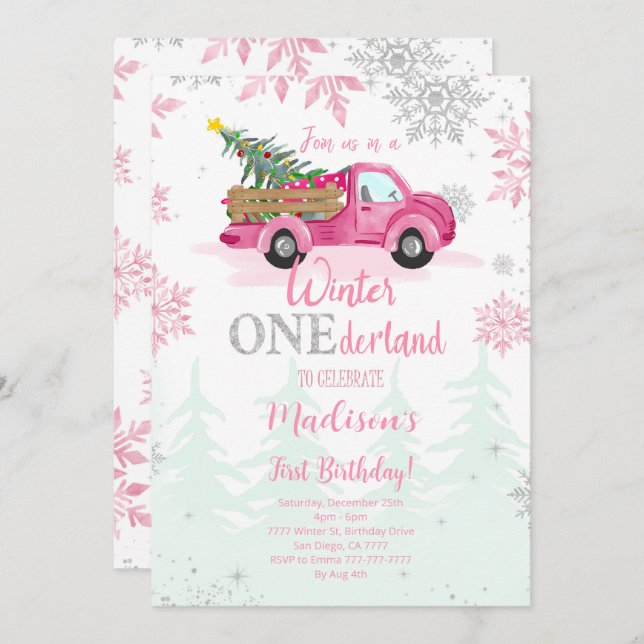 Hiver ONE derland Anniversaire Invitation (Devant / Derrière)