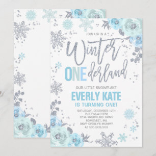 Hiver ONE derland Anniversaire Invitation Blue Sil
