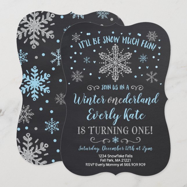 Hiver ONE derland Anniversaire Invitation Blue Sil (Devant / Derrière)