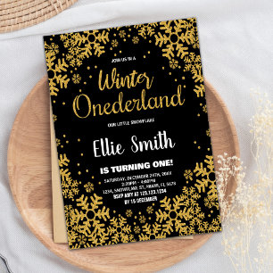 Hiver ONE derland Anniversaire Invitations Gold Bl