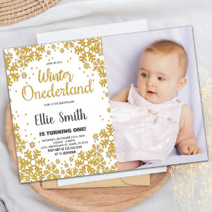 Hiver ONE derland Anniversaire Invitations Gold Ph