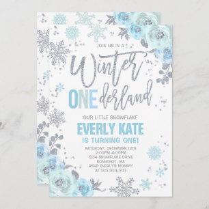 Hiver ONE derland Invitation Anniversaire Blue Sil