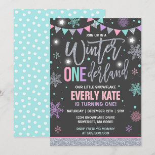Hiver ONE derland Invitation Anniversaire Pink Sil