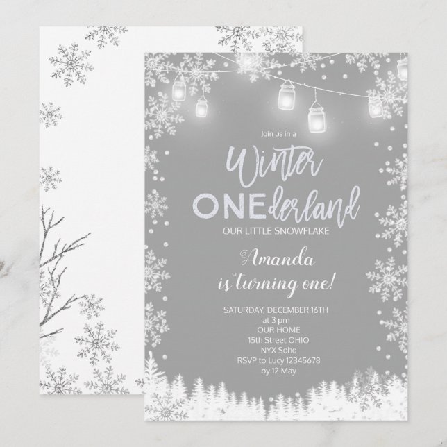Hiver ONE derland Neige Anniversaire Invitation ne (Devant / Derrière)