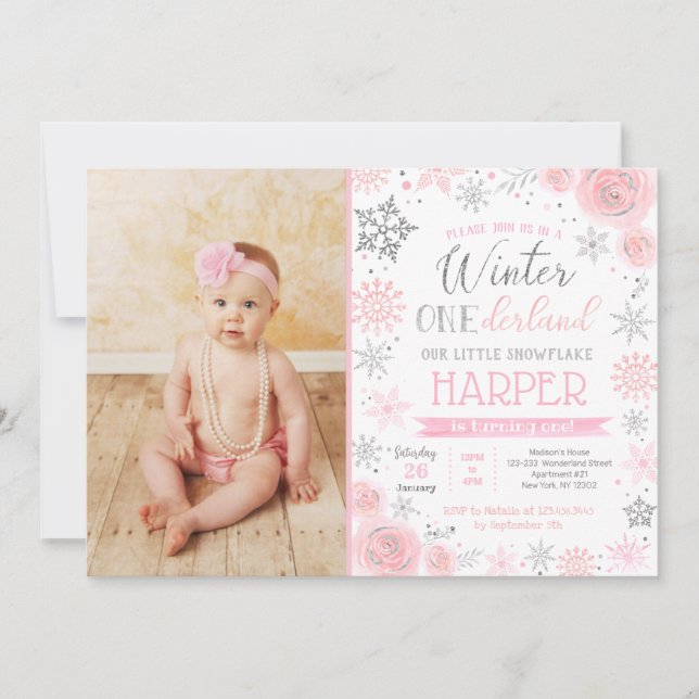 Hiver ONEderland 1er anniversaire Invitations phot (Devant)
