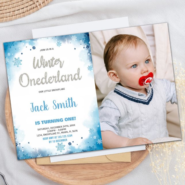 hiver onederland 1er anniversaire invitations w Ph (winter onederland 1st birthday invitations w Photo)