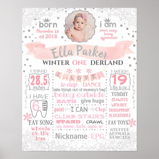 Hiver Onederland Affiche de la fête d'anniversaire (Devant)